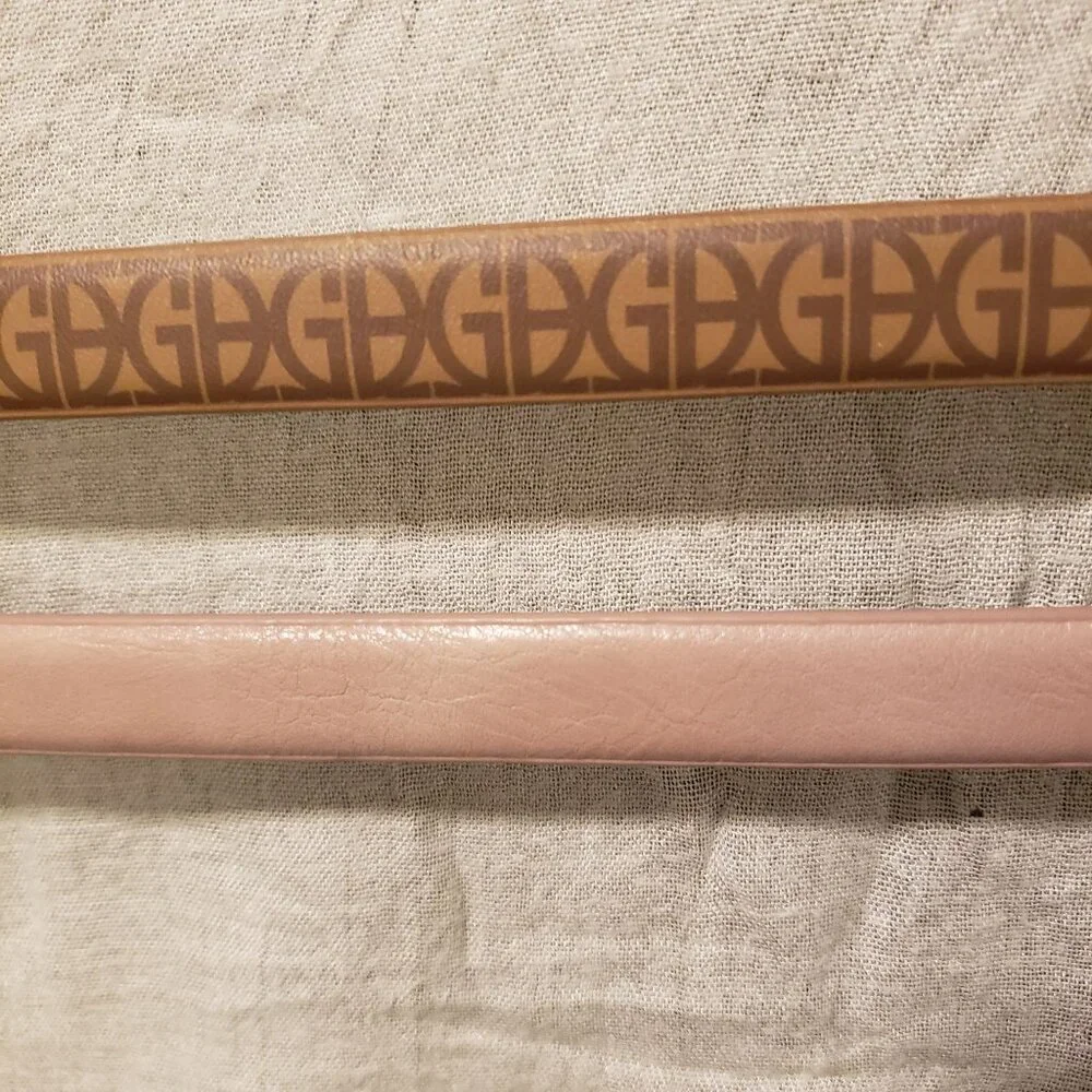 Gianni Bernini Set of 2 Skinny Belts Pink Logo Goldtone Buckle 2X EUC